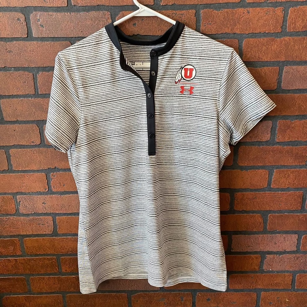 Men’s Utah Utes Black/White Striped Polo Women’s Size Medium